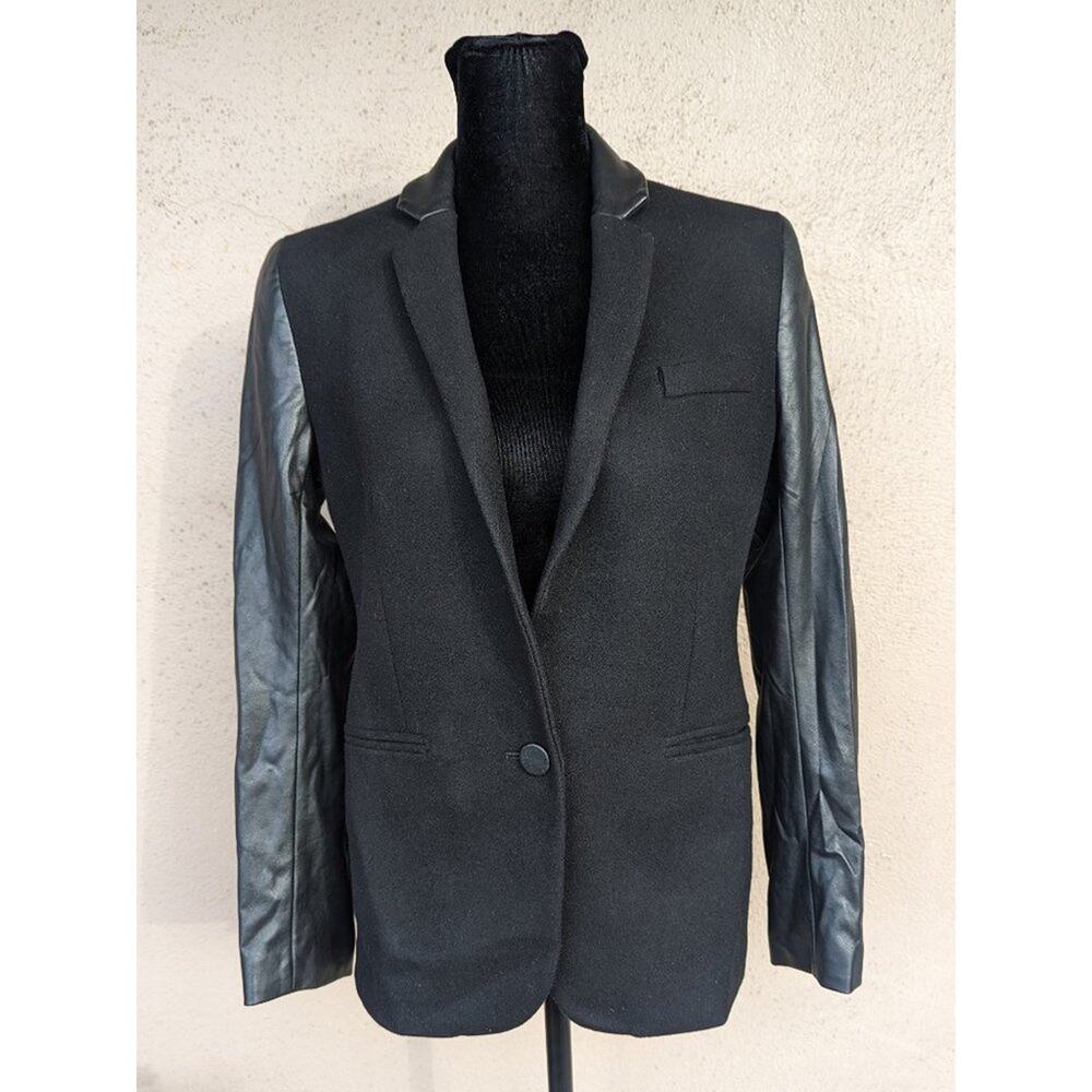 💜Babaton Blazer with Faux Leather Collar & Sleeves - Wool & Cashmere Blend